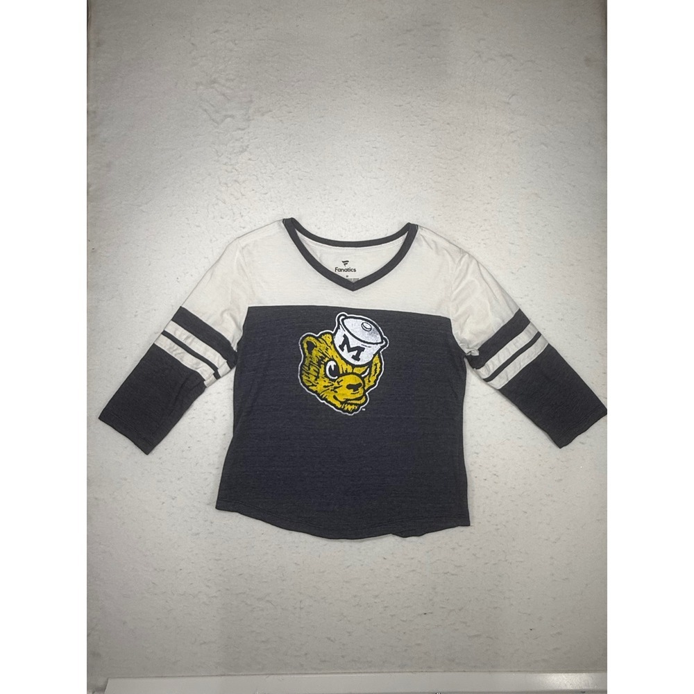 Fanatics Michigan Wolverines Womens V-Neck 3/4 Sleeve Graphic T-Shirt Charcoal M